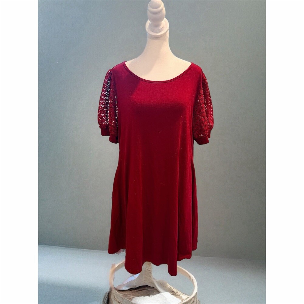 KOJOOIN Dress Womens XL Burgundy Swing Shift Knee Length Lace Puff